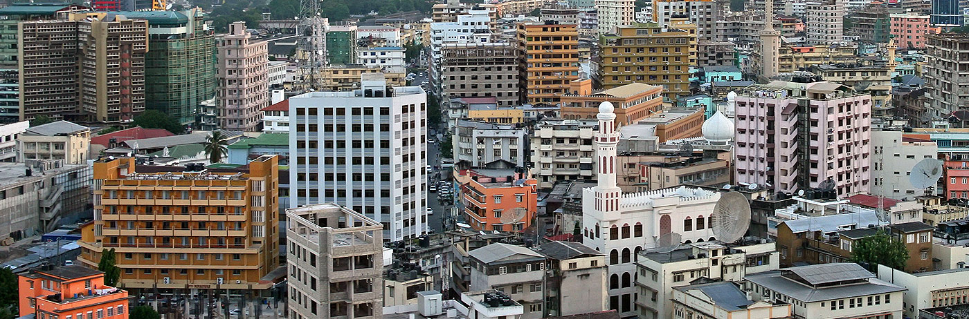Panorama of Dar es Salaam city a few minutes before dusk